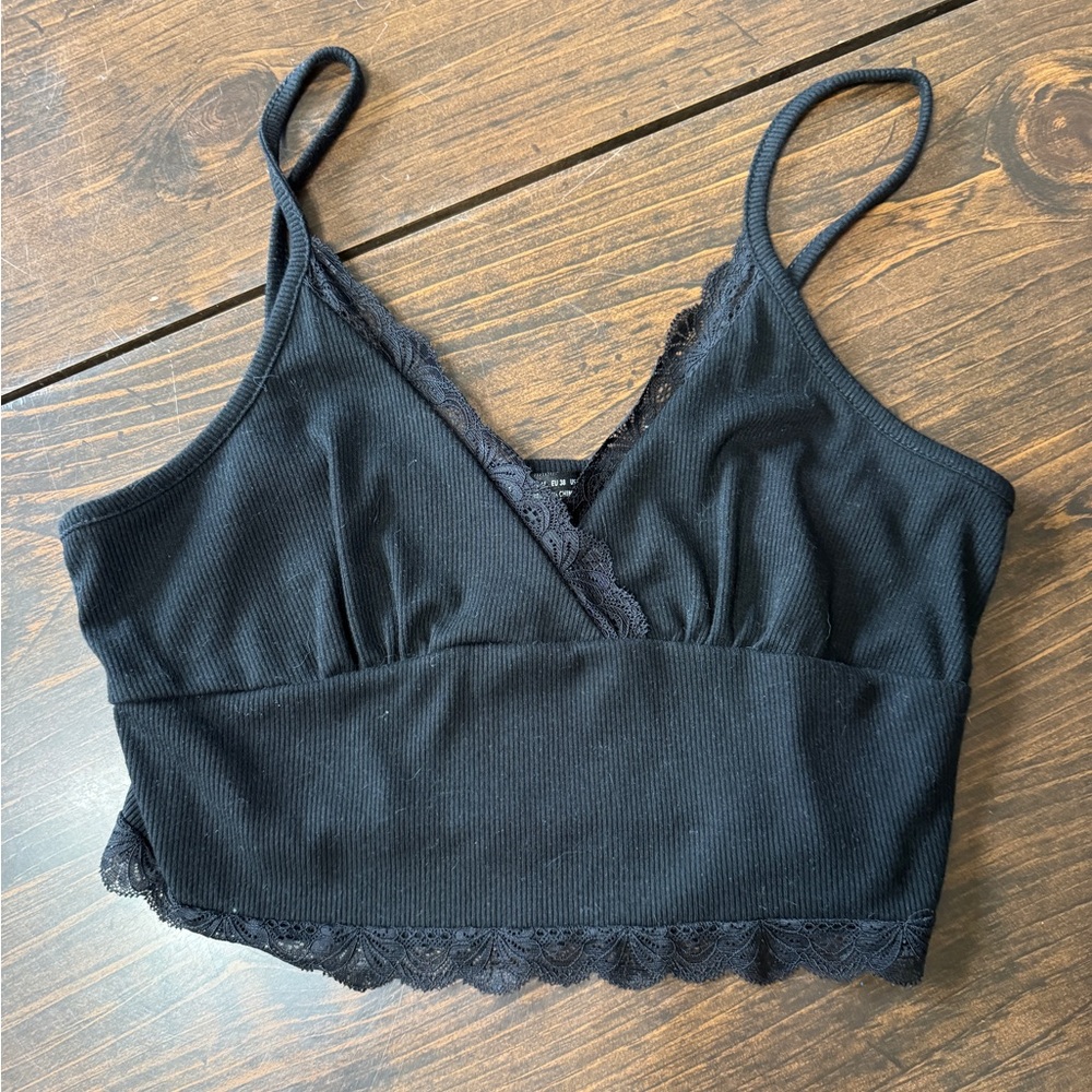 SHEIN Black Lace Trim Bandeau